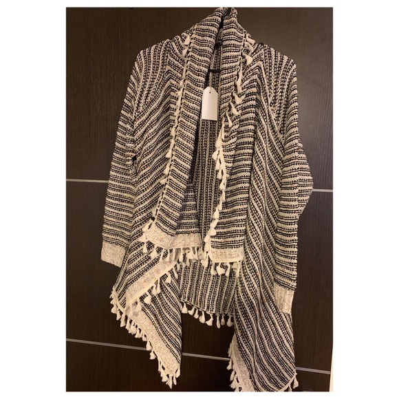 New! Cuff Sleeve Cozy Open Fringe Cardigan Sweater - Picture 3 of 5